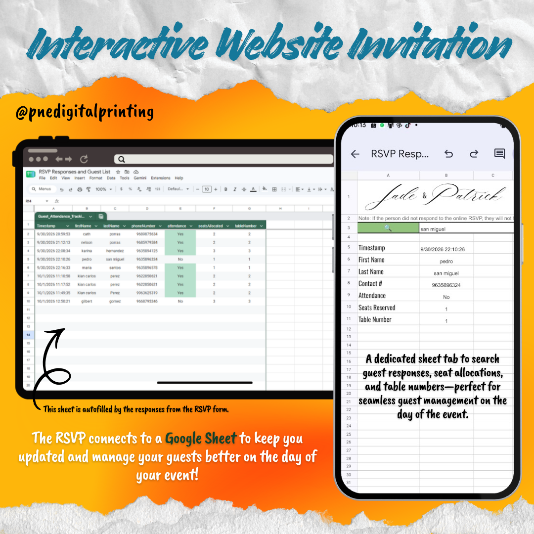 Wedding Digital Invitation complete as website with RSVP form