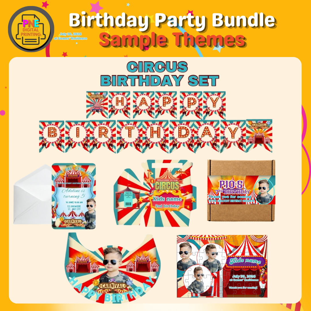 10-pc Birthday Bundle (Party Hats, Gable Boxes, Invitation Cards, Souvenirs, and a Banner)