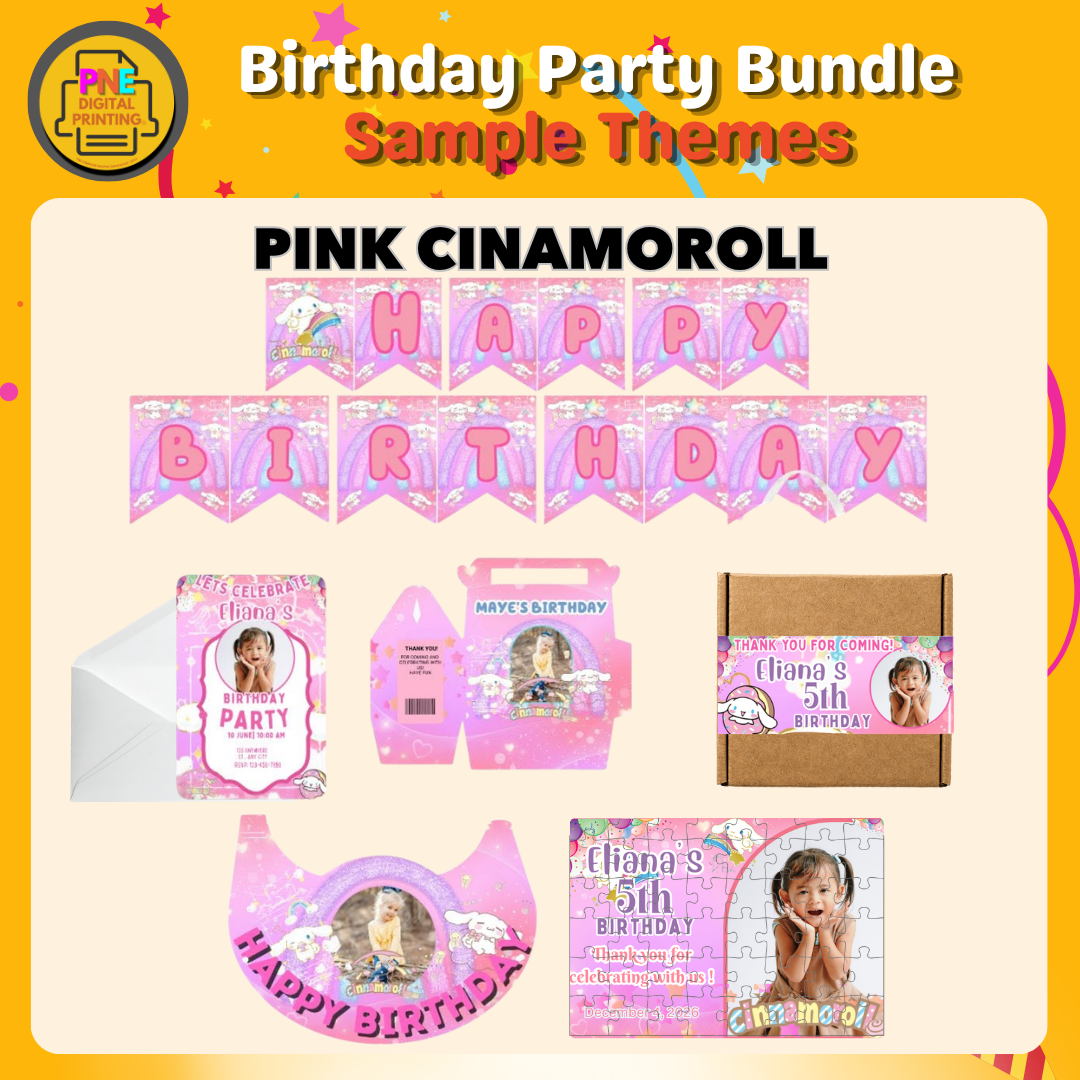 10-pc Birthday Bundle (Party Hats, Gable Boxes, Invitation Cards, Souvenirs, and a Banner)