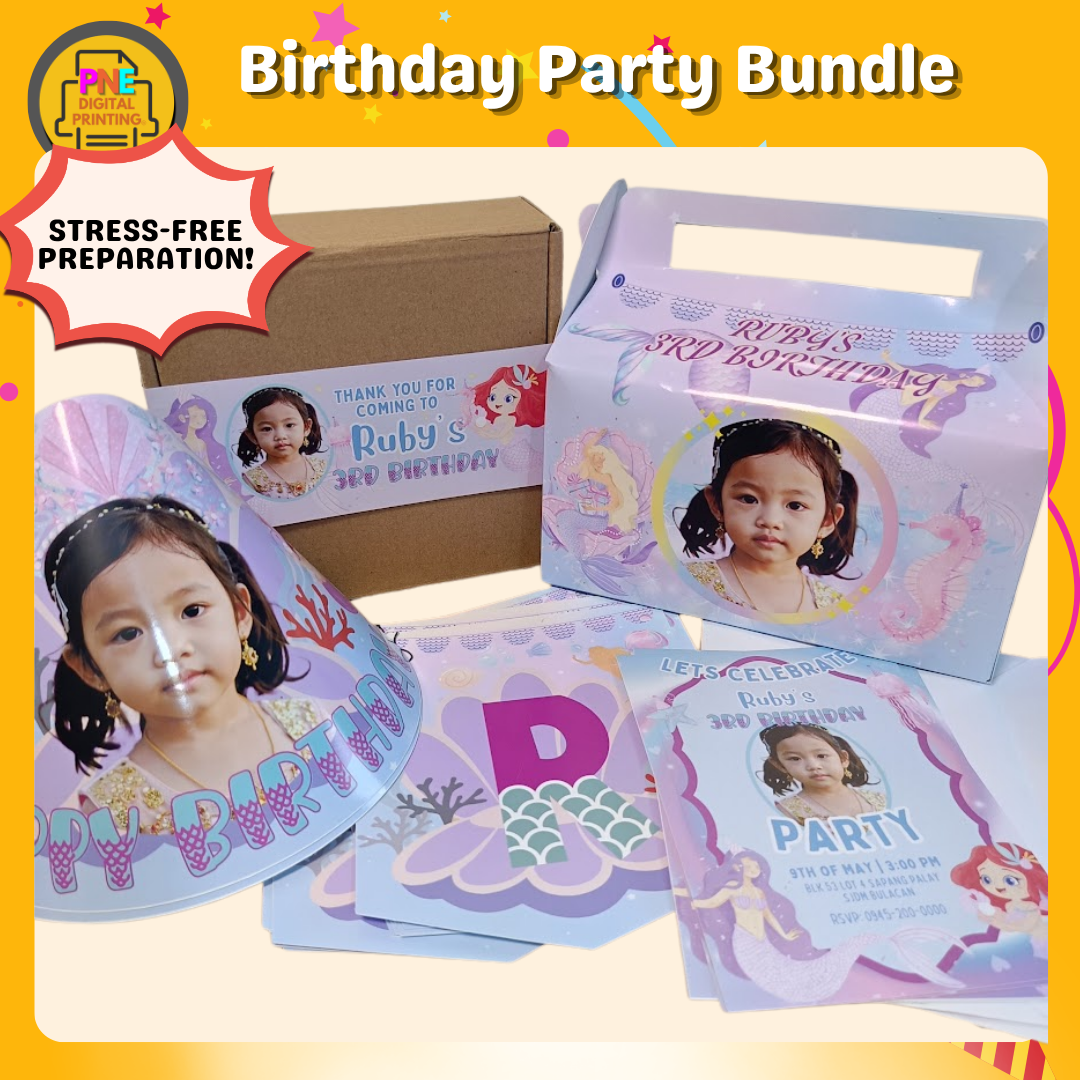 10-pc Birthday Bundle (Party Hats, Gable Boxes, Invitation Cards, Souvenirs, and a Banner)
