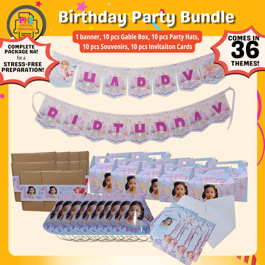 10-pc Birthday Bundle (Party Hats, Gable Boxes, Invitation Cards, Souvenirs, and a Banner)