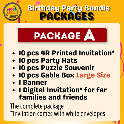 10-pc Birthday Bundle (Party Hats, Gable Boxes, Invitation Cards, Souvenirs, and a Banner)