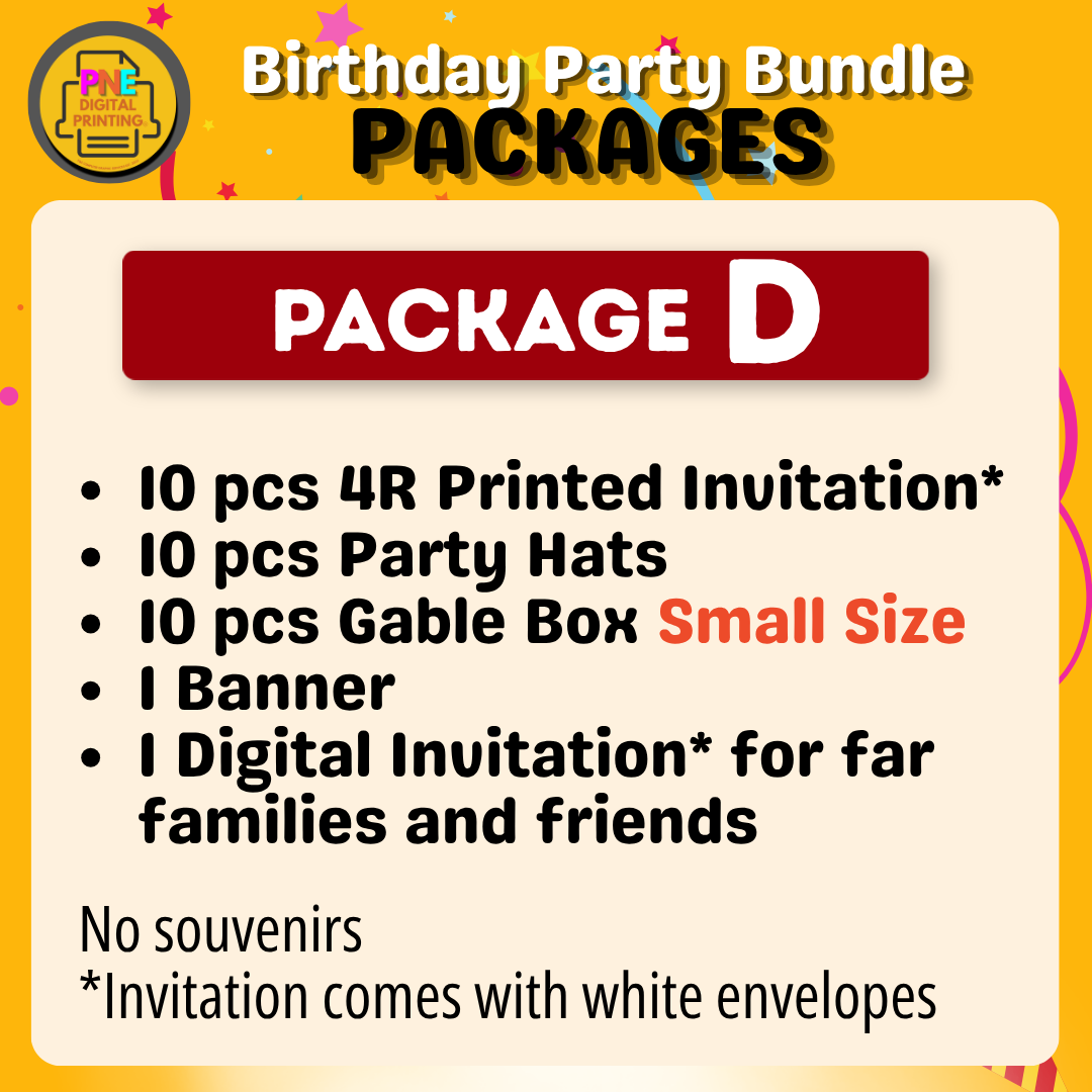 10-pc Birthday Bundle (Party Hats, Gable Boxes, Invitation Cards, Souvenirs, and a Banner)