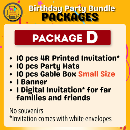 10-pc Birthday Bundle (Party Hats, Gable Boxes, Invitation Cards, Souvenirs, and a Banner)