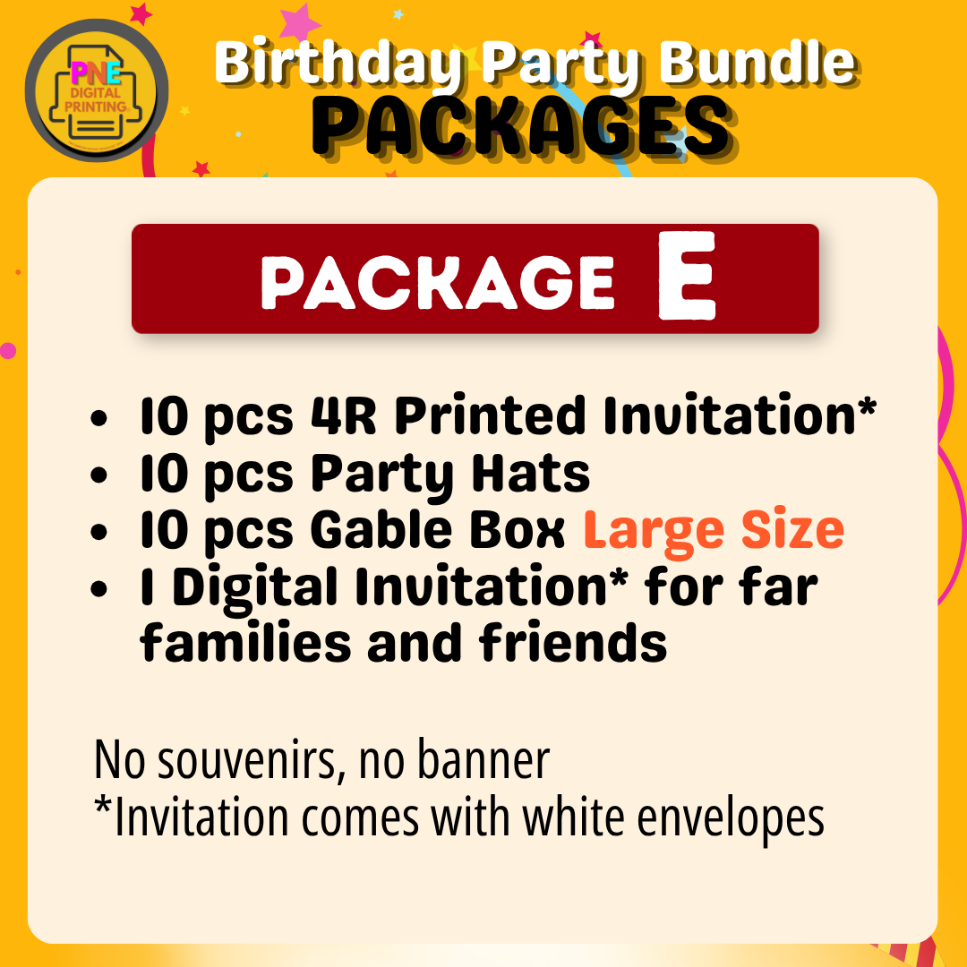 10-pc Birthday Bundle (Party Hats, Gable Boxes, Invitation Cards, Souvenirs, and a Banner)