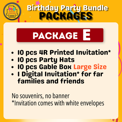 10-pc Birthday Bundle (Party Hats, Gable Boxes, Invitation Cards, Souvenirs, and a Banner)