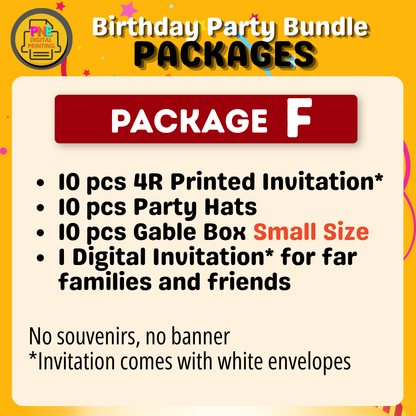 10-pc Birthday Bundle (Party Hats, Gable Boxes, Invitation Cards, Souvenirs, and a Banner)