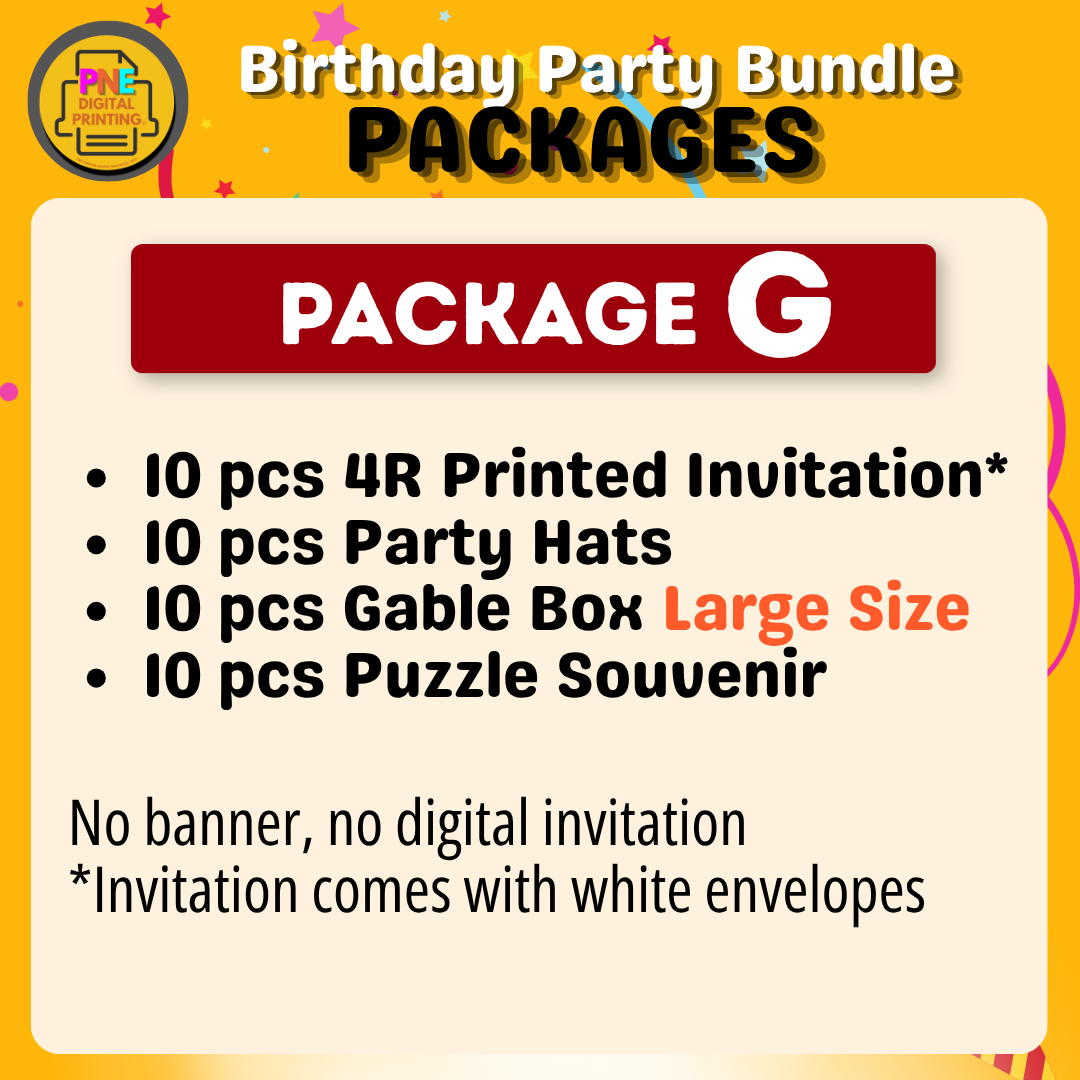10-pc Birthday Bundle (Party Hats, Gable Boxes, Invitation Cards, Souvenirs, and a Banner)