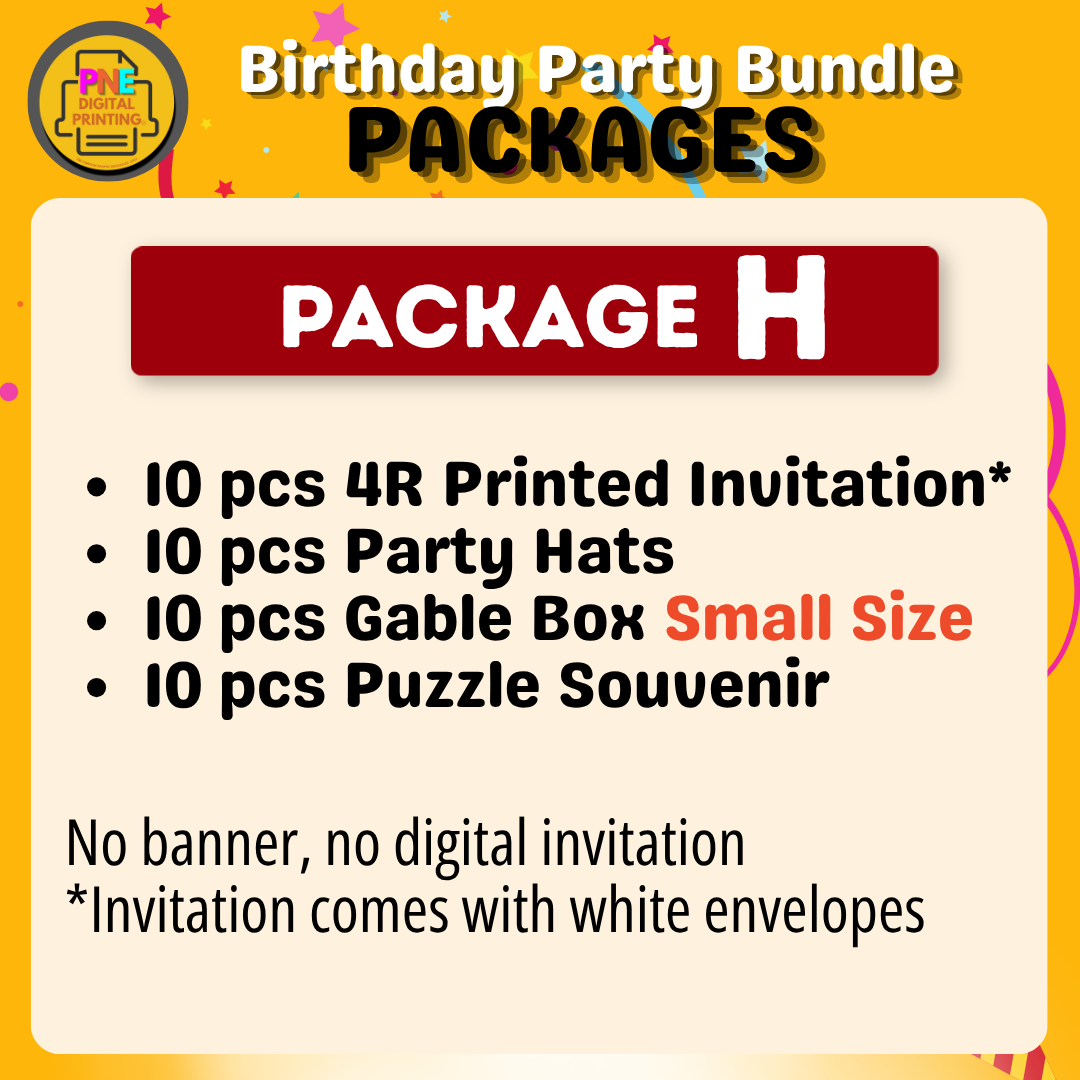 10-pc Birthday Bundle (Party Hats, Gable Boxes, Invitation Cards, Souvenirs, and a Banner)