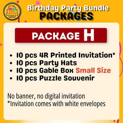 10-pc Birthday Bundle (Party Hats, Gable Boxes, Invitation Cards, Souvenirs, and a Banner)