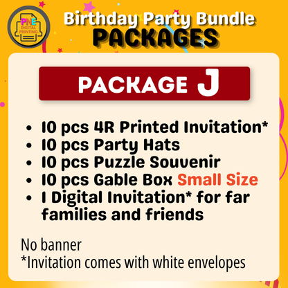 10-pc Birthday Bundle (Party Hats, Gable Boxes, Invitation Cards, Souvenirs, and a Banner)