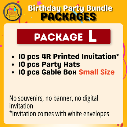 10-pc Birthday Bundle (Party Hats, Gable Boxes, Invitation Cards, Souvenirs, and a Banner)