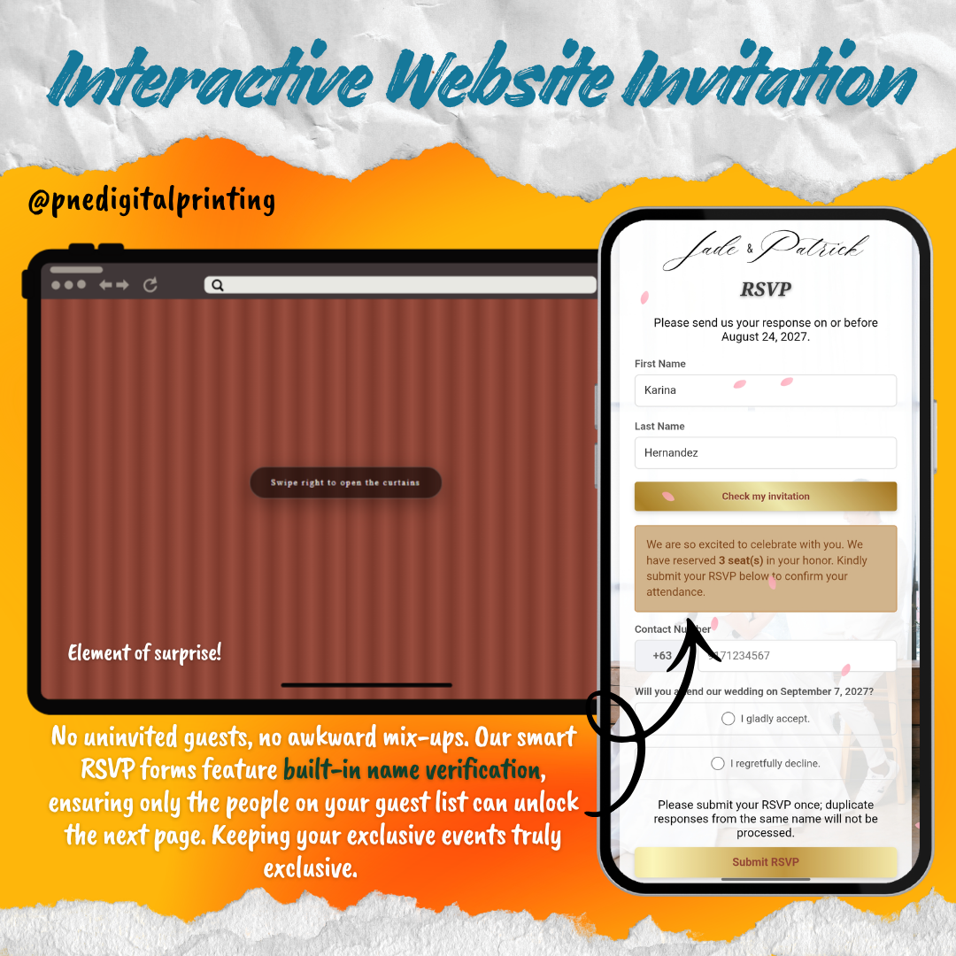 Wedding Digital Invitation complete as website with RSVP form