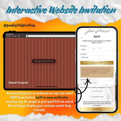 Wedding Digital Invitation complete as website with RSVP form