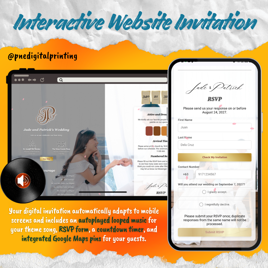 Wedding Digital Invitation complete as website with RSVP form