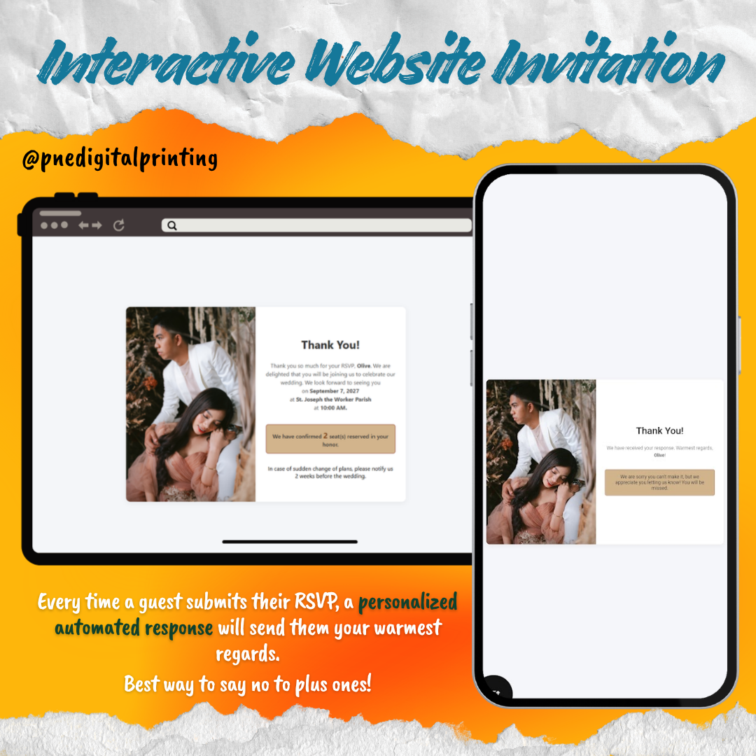 Wedding Digital Invitation complete as website with RSVP form