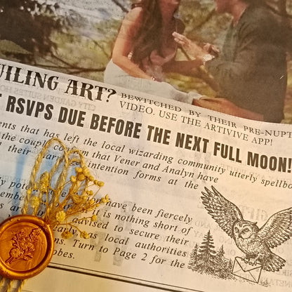 Newspaper Themed Wedding and Birthday Invitation (Harry Potter Daily Prophet available) Sold by bulk