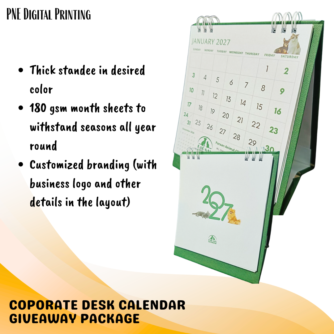 Custom Corporate Desk Calendar 2027 - Thick Stand and Sheets (Sold per piece)