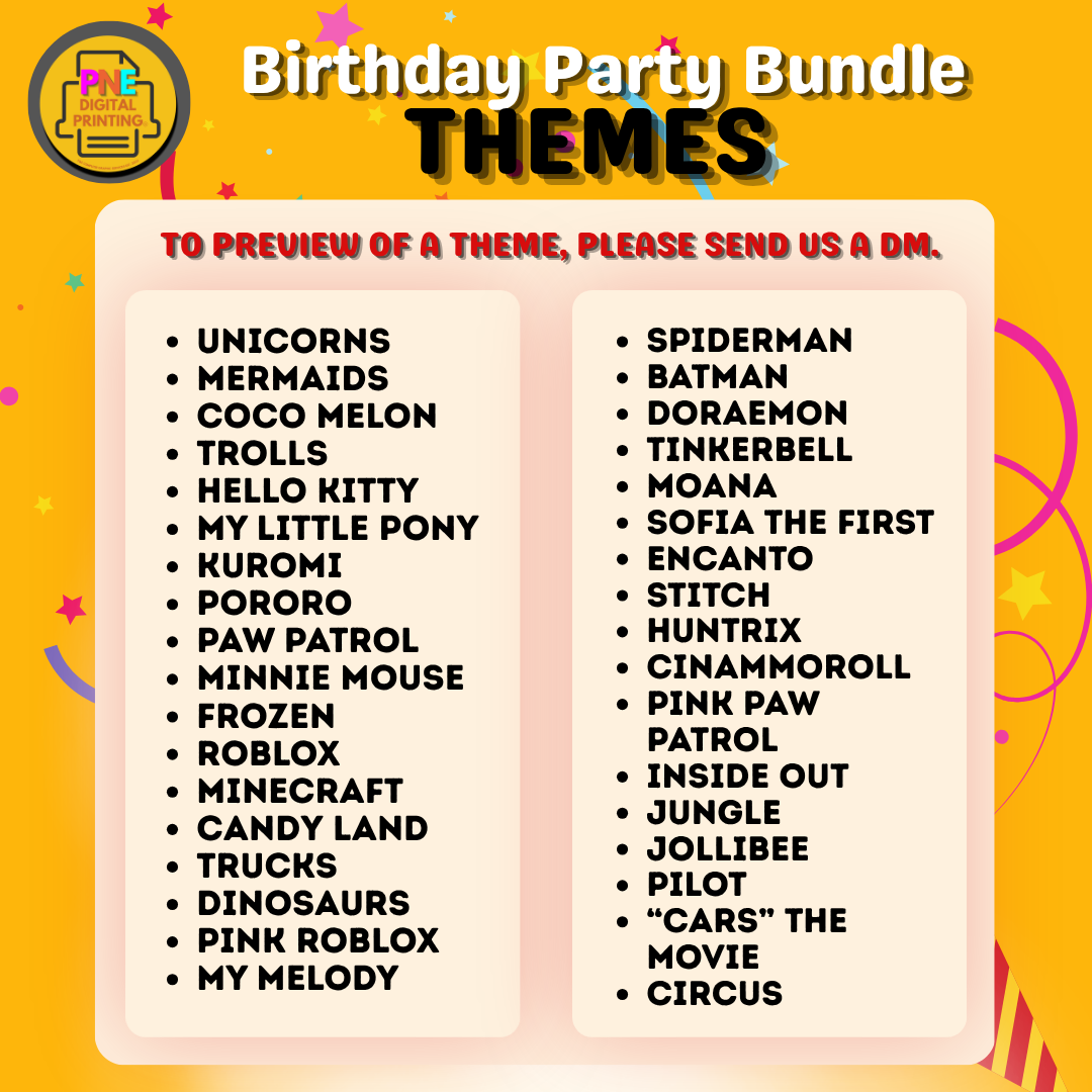 10-pc Birthday Bundle (Party Hats, Gable Boxes, Invitation Cards, Souvenirs, and a Banner)