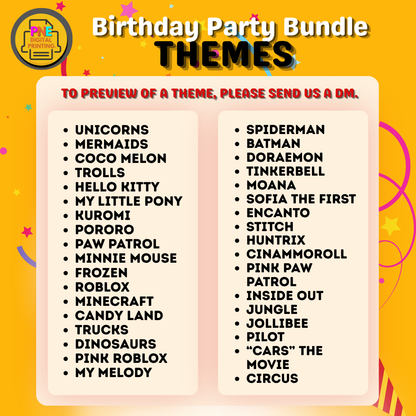 10-pc Birthday Bundle (Party Hats, Gable Boxes, Invitation Cards, Souvenirs, and a Banner)